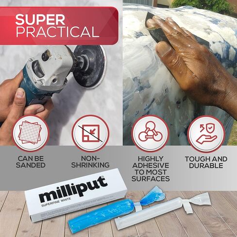 Milliput Plumbers Putty 10 Piece Set, Superfine White - with Sculpting Tools, Sanding Pad and Gloves - Ceramic Tile, Fiberglass Tub, Bath, Sink and Porcelain Repair Kit - 2 Part Epoxy Modeling Clay in Saudi Arabia