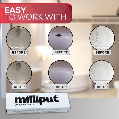 Milliput Plumbers Putty 10 Piece Set, Superfine White - with Sculpting Tools, Sanding Pad and Gloves - Ceramic Tile, Fiberglass Tub, Bath, Sink and Porcelain Repair Kit - 2 Part Epoxy Modeling Clay in Saudi Arabia