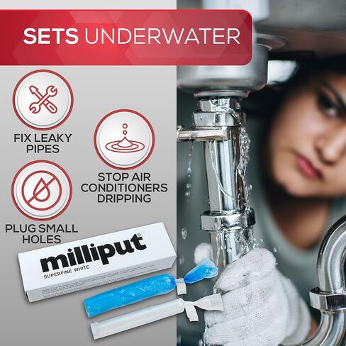 Milliput Plumbers Putty 10 Piece Set, Superfine White - with Sculpting Tools, Sanding Pad and Gloves - Ceramic Tile, Fiberglass Tub, Bath, Sink and Porcelain Repair Kit - 2 Part Epoxy Modeling Clay in Saudi Arabia