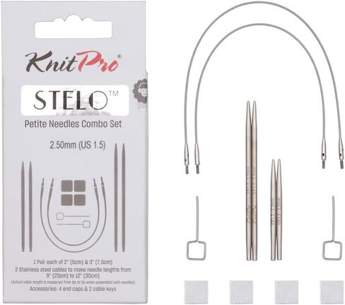 مجموعة إبرة KnitPro Stelo Petite الصغيرة القابلة للتبديل مقاس 2 بوصة (5 سم) و3 بوصة (7.5 سم) | الولايات المتحدة 1.5 (2.5 ملم) in Kuwait
