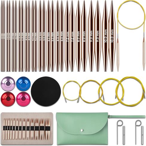 Interchangeable Circular Knitting Needles Set - 13 Pairs | Premium Aluminum Needles & Accessories | Rose Gold in Saudi Arabia
