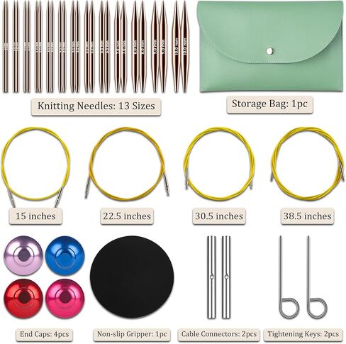 Interchangeable Circular Knitting Needles Set - 13 Pairs | Premium Aluminum Needles & Accessories | Rose Gold in Saudi Arabia