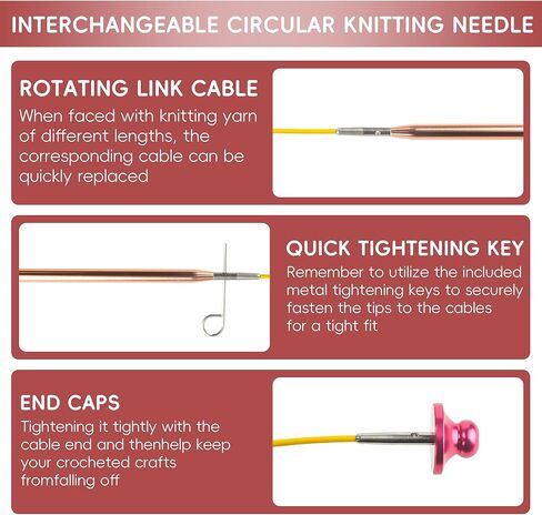Interchangeable Circular Knitting Needles Set - 13 Pairs | Premium Aluminum Needles & Accessories | Rose Gold in Saudi Arabia