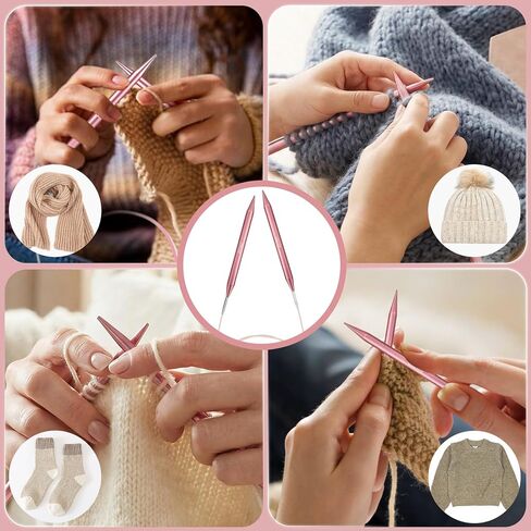 TRILVIX Circular Knitting Needles Set, 13 Pairs Interchangeable Knitting Needles 3mm-10mm with 4 Cables, Accessories & Pink Storage Bag, 4 Inch Aluminum Knitting Needles US Size 2~15 in Saudi Arabia
