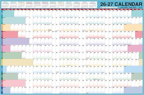 Yearly Wall Calendar 2026-2027 - Large Yearly Calendar 2026-2027, Jul 2026 - Jun 2027, 25.2'' x 38.2'' (Open), 12 Months, Thick Yearly Wall Calendar with To-do Lists, Notes, Stickers, All At One Page in Kuwait