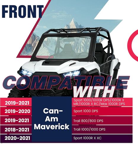 زجاج أمامي UTV متوافق مع 2018-2021 Can-Am Maverick Sport 1000/1000R/Max 1000R، Trail 800/1000 DPS مع ممسحة زجاج أمامي كامل in Kuwait