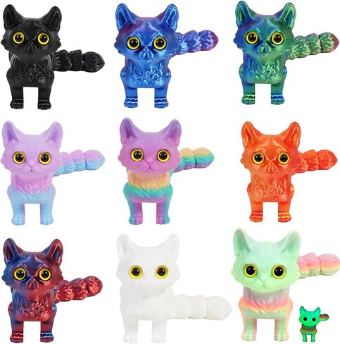 9pcs 3D Printed Cat Animals, 3D Printed Colorful Cat Set with Articulated Movable Joints Reduce Stress Animal Decor for Adult in Saudi Arabia