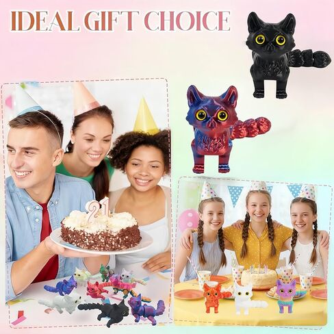 9pcs 3D Printed Cat Animals, 3D Printed Colorful Cat Set with Articulated Movable Joints Reduce Stress Animal Decor for Adult in Saudi Arabia