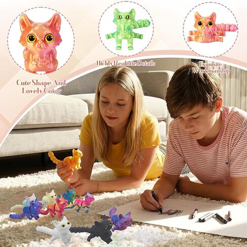 9pcs 3D Printed Cat Animals, 3D Printed Colorful Cat Set with Articulated Movable Joints Reduce Stress Animal Decor for Adult in Saudi Arabia