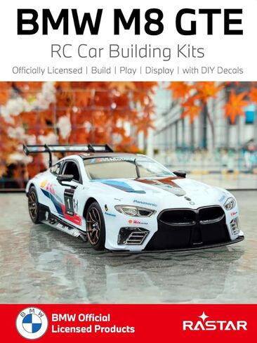 RASTAR 97200 1/18 74 قطعة مجموعات بناء سيارة سباق RC مرخصة رسميًا لسيارة BMW M8 GTE مع أبواب مفتوحة، وأضواء عمل، وجهاز تحكم عن بعد، ومحرك وملصقات DIY للعب والعرض - هدية مثالية للأعمار من 8 سنوات فما فوق in Kuwait