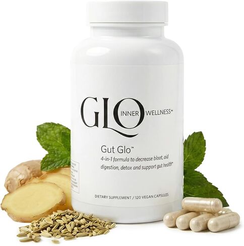 Gut Glo 4-in-1 Probiotic, Digestive Enzyme, Magnesium & Organic Herb Capsules - Natural Bloating Relief, Gut Health, Digestion Aid - Vegan, 120 Count in Saudi Arabia
