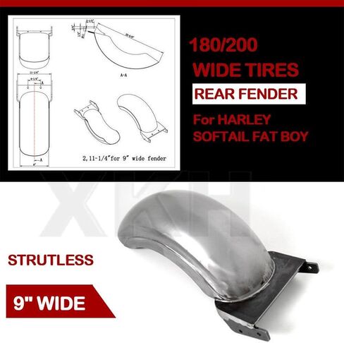 XKH- 9" REAR CUSTOM FENDER Fit 180-200 WIDE TIRE STRUTLESS Compatible with HARLEY SOFTAIL FAT BOY [B074WL3N76] in Saudi Arabia