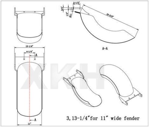 XKH- 9" REAR CUSTOM FENDER Fit 180-200 WIDE TIRE STRUTLESS Compatible with HARLEY SOFTAIL FAT BOY [B074WL3N76] in Saudi Arabia