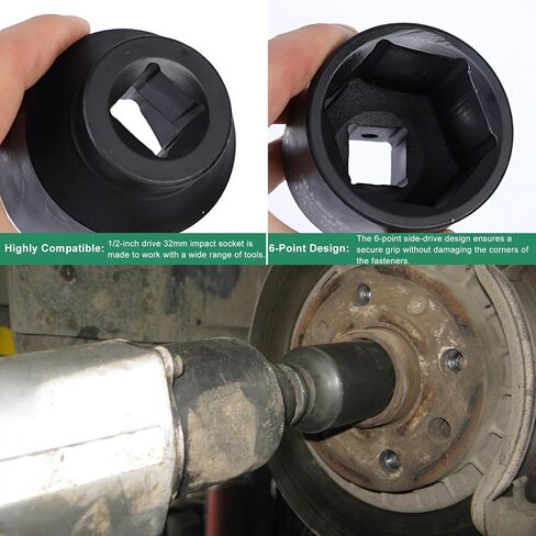 Anti-Rust Axle Nut Socket for Car, 32mm 1/2 Drive Shaft Nut Socket for Easy & Quick Removal, 6 Point Heavy Duty Steel Deep Impact Remover for Most Vehicles, Car Accessories in Saudi Arabia