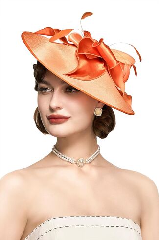 قبعات BABEYOND Derby للنساء - قبعات حفلات الشاي الرائعة، عصابة رأس بحافة واسعة، ريش زهور كوكتيل الزفاف in Kuwait