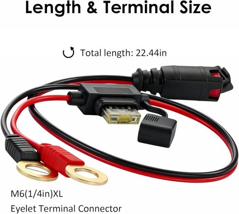 2 Pack GC002 X-Connect Eyelet Terminal Cable, M6 (1/4in) XL, Compatible with NOCO GENIUS1 GENIUS2 Smart Battery Charger & Trickle Charger, with 20A Fuses in Saudi Arabia