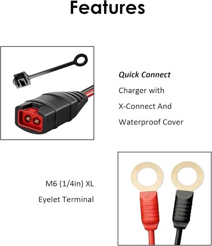 2 Pack GC002 X-Connect Eyelet Terminal Cable, M6 (1/4in) XL, Compatible with NOCO GENIUS1 GENIUS2 Smart Battery Charger & Trickle Charger, with 20A Fuses in Saudi Arabia