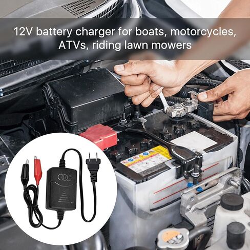 12V 1300mA Sealed Lead Acid (SLA) Battery Charger, Automatic Trickle Charger Maintainer with Short Circuit Protection, Universal Charger Adapter for Car, Motorcycle, RV, ATV, Boat Batteries in Kuwait