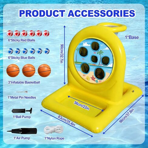 Kids Fun Pool Floating Water Toys, 2-in-1 Inflatablel Basketball Hoop & Balls Throwing Game, Swimming Pool Floats Beach Outdoor Play, Summer Birthday Gift for Age 6-12 Yrs Boy Girl Teen Adult in Saudi Arabia