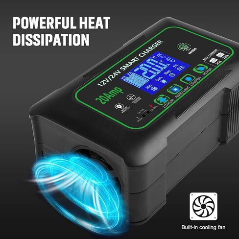 20 Amp Smart Battery Charger, 12V/20A and 24V/10A Car Battery Charger, Trickle & Maintainer Pulse Repair for Lithium, Lifepo4, Lead-Acid (AGM/Gel/SLA), Boat, Motorcycle, Golf Cart, Tractors in Saudi Arabia