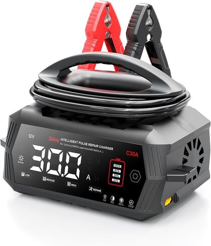 20 Amp Smart Battery Charger, 12V/20A and 24V/10A Car Battery Charger, Trickle & Maintainer Pulse Repair for Lithium, Lifepo4, Lead-Acid (AGM/Gel/SLA), Boat, Motorcycle, Golf Cart, Tractors in Saudi Arabia