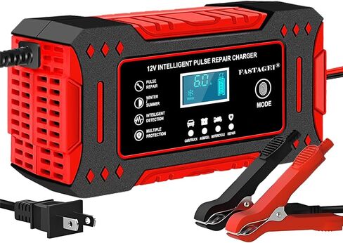 6-Amp Battery Charger, 12V 6A Lead Acid Portable Car Battery Charger 4-Stage Trickle Charger Smart Battery Maintainer w/Temp Compensation for Car Truck Lawn Mower Boat Marine in Kuwait