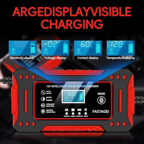 6-Amp Battery Charger, 12V 6A Lead Acid Portable Car Battery Charger 4-Stage Trickle Charger Smart Battery Maintainer w/Temp Compensation for Car Truck Lawn Mower Boat Marine in Kuwait