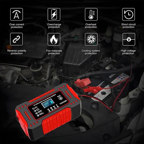 6-Amp Battery Charger, 12V 6A Lead Acid Portable Car Battery Charger 4-Stage Trickle Charger Smart Battery Maintainer w/Temp Compensation for Car Truck Lawn Mower Boat Marine in Kuwait