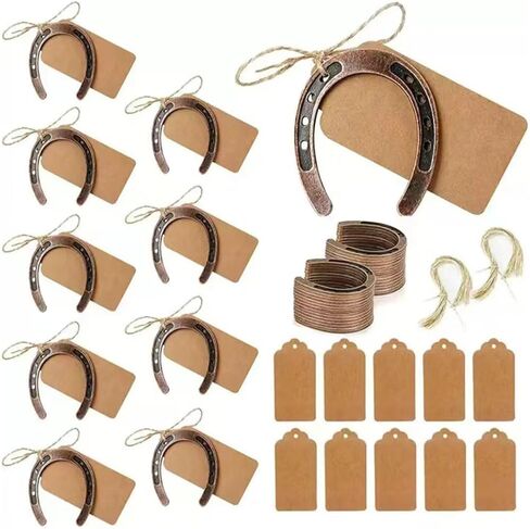50PCS Good Lucky Horseshoe Wedding Favors, Vintage Craft Metal Horseshoe Decor with Kraft Gift Tags, Horse Shoes Western Decor Party Favors for Guests Wedding, Party, Bridal Shower, Birthday Gifts in Kuwait