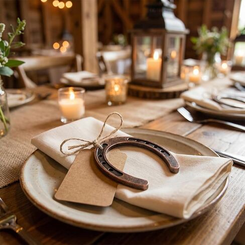 50PCS Good Lucky Horseshoe Wedding Favors, Vintage Craft Metal Horseshoe Decor with Kraft Gift Tags, Horse Shoes Western Decor Party Favors for Guests Wedding, Party, Bridal Shower, Birthday Gifts in Kuwait