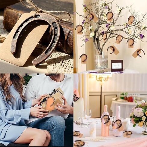 50PCS Good Lucky Horseshoe Wedding Favors, Vintage Craft Metal Horseshoe Decor with Kraft Gift Tags, Horse Shoes Western Decor Party Favors for Guests Wedding, Party, Bridal Shower, Birthday Gifts in Kuwait