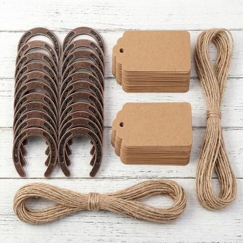 50PCS Good Lucky Horseshoe Wedding Favors, Vintage Craft Metal Horseshoe Decor with Kraft Gift Tags, Horse Shoes Western Decor Party Favors for Guests Wedding, Party, Bridal Shower, Birthday Gifts in Kuwait