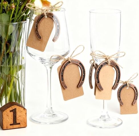 50PCS Good Lucky Horseshoe Wedding Favors, Vintage Craft Metal Horseshoe Decor with Kraft Gift Tags, Horse Shoes Western Decor Party Favors for Guests Wedding, Party, Bridal Shower, Birthday Gifts in Kuwait