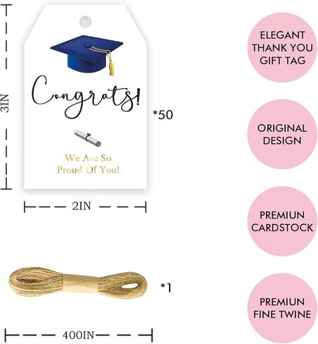 50pcs Congrats Grad Thank You Tags, Class of 2026 Gift Tag with String for Graduation Party, Masterd It Thank You Paper Tags for Grad Party Favors in Kuwait