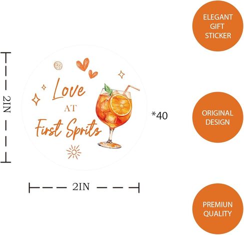 40pcs Love at First Spritz Thank You Stickers, Cocktail Bridal Shower Round Stickers, Orange Citrus Round Labels for Engagement/Bachelorette Party Favors in Kuwait