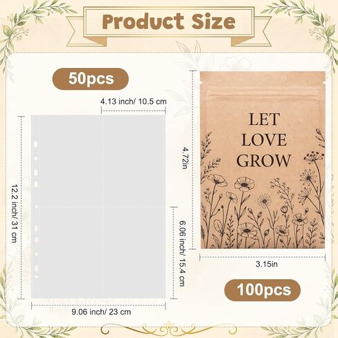 400 Pockets 6x4" Seed Storage Organizer Sleeves with 100 Pcs Seed Envelopes Resealable for Storage Double Sided 4 Pocket Garden Organizer Sheet for 3 Ring Binder in Kuwait