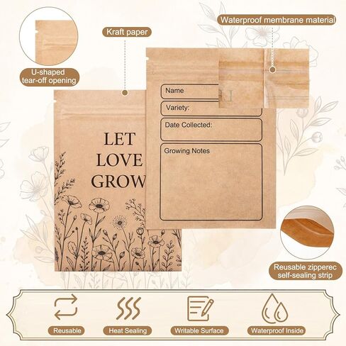 400 Pockets 6x4" Seed Storage Organizer Sleeves with 100 Pcs Seed Envelopes Resealable for Storage Double Sided 4 Pocket Garden Organizer Sheet for 3 Ring Binder in Kuwait