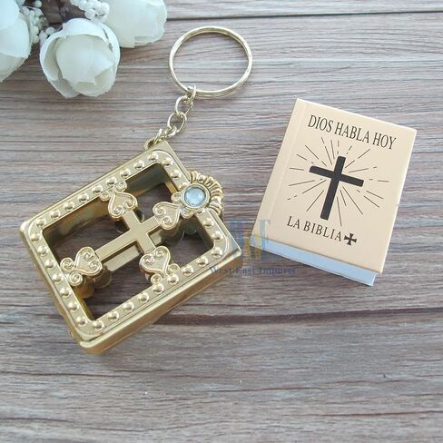 Spanish Miniature Bible Key Ring (12 PCS) Recuerdos para Primera Comunion Gold in Kuwait