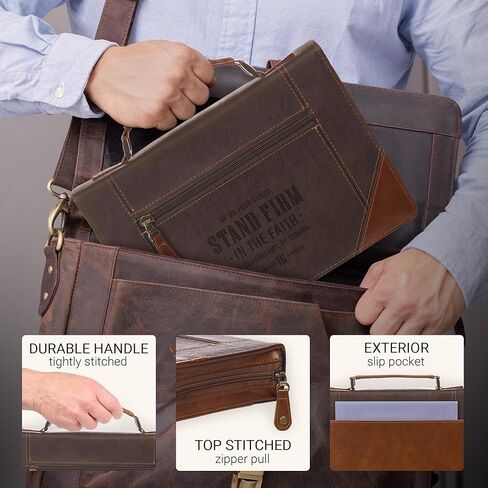 Christian Art Gifts Premium Classic Vegan Leather Bible Cover for Men & Women: Stand Firm Inspirational Bible Verse, Protective Book Carry Case, Brown, Large in Kuwait
