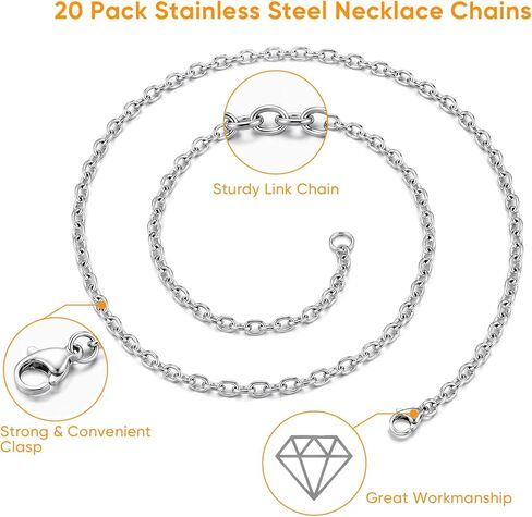 20 Pack Silver Chain Stainless Steel Link Cable Chain with Lobster Clasps for DIY Jewelry Making(17+19 Inch） in Saudi Arabia