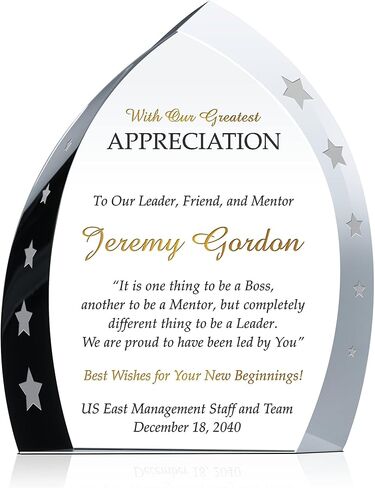 Custom Crystal Boss Appreciation Award Plaque for Man and Woman, Personalized with Boss Name and Personal Message, Unique Appreciation, Promotion, Departing, Retirement Gift (M - 7") in Saudi Arabia