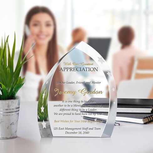 Custom Crystal Boss Appreciation Award Plaque for Man and Woman, Personalized with Boss Name and Personal Message, Unique Appreciation, Promotion, Departing, Retirement Gift (M - 7") in Saudi Arabia