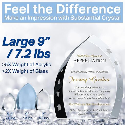 Custom Crystal Boss Appreciation Award Plaque for Man and Woman, Personalized with Boss Name and Personal Message, Unique Appreciation, Promotion, Departing, Retirement Gift (M - 7") in Saudi Arabia