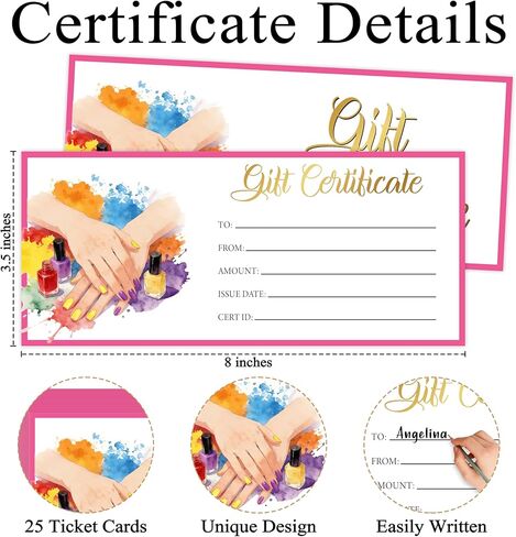 Gift Certificates for Business, Nail Blank Gift Cards Certificates, Gifts for Manicure Pedicure Spa Salon Restaurants Birthday Marriage Client Vouchers -08 in Saudi Arabia