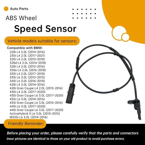 Rear Left/Right ABS Wheel Speed Sensor Compatible with BMW 228i/230i/320i/328d/328i/330e/330i/335i/340i, 428i/430i/435i/440i Gran Coupe, M235i/M240i (F20/F30/F31/F35/F80) – Replaces 34526791225 in Saudi Arabia