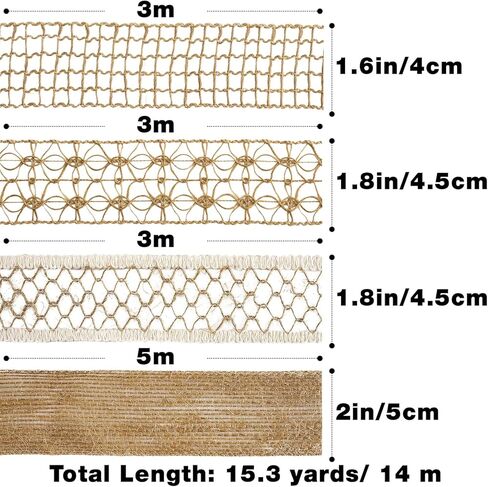 KINGLAKE 4 لفات من شريط خيش الجوت الطبيعي - 1.6-2 بوصة × 15.3 ياردة أشرطة دانتيل خيش زنبركي شريط سلكي للحرف اليدوية لتغليف الهدايا والأقواس الكبيرة وأكاليل شجرة عيد الميلاد في الهواء الطلق ديكورات المنزل للحفلات in Kuwait