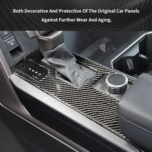 Center Console Gear Panel Sticker for 2022 Toyota Tundra Soft Carbon Fibre Car Centre Console Gear Panel Decorative Protective Interior Accessories (Style B -Black Carbon) in Saudi Arabia