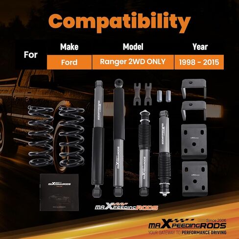 مجموعة تخفيض maXpeedingrods 3 بوصات أمامية و5 بوصات خلفية مع صدمات G1 لسيارة Ford Ranger 2WD 1998-2015، ملفات إسقاط أمامية، طقم قلاب للمحور، صدمات إسقاط مطورة in Kuwait