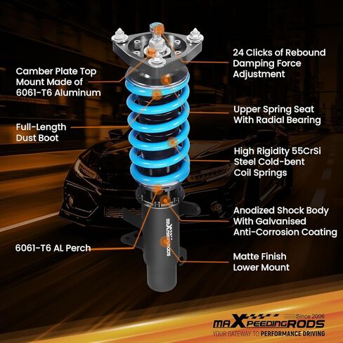 maXpeedingrods Coilovers for Ford Focus MK3 2011-2017, 24 Level Adjustable Damper Coilovers Suspension Kit, Height Adjustable Shock Absorber Struts, T6 Upgraded Lowering Kit Blue in Kuwait