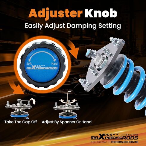 maxpeedingrods Coilover لسيارة Hyundai Genesis Coupe 2010-2016، طقم تعليق كويلوفيرس قابل للتعديل بـ 24 مستوى، دعامات ممتص الصدمات قابلة للضبط على الارتفاع، مجموعات خفض مطورة T6 باللون الأزرق in Kuwait